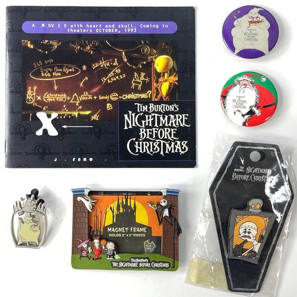 Nightmare Before Christmas Vtg Movie Promo Disney Lot Pins Button Frame Booklet - Picture 2 of 16